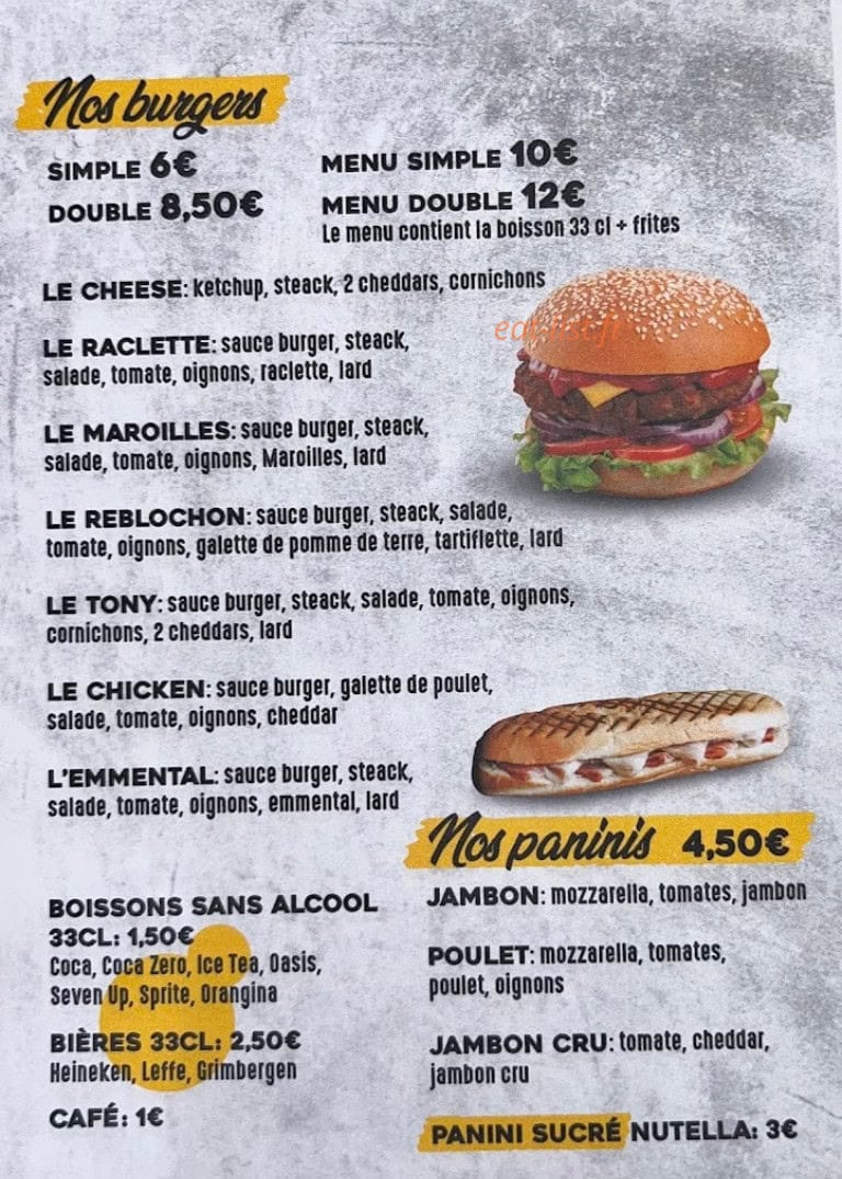 tony friterie — carte page 1