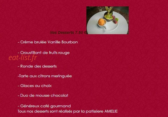 Carte et menu de Auberge de Villequier à Villequier Aumont — Les desserts