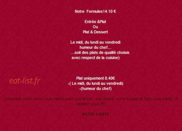 Carte et menu de Auberge de Villequier à Villequier Aumont — Le formule menu
