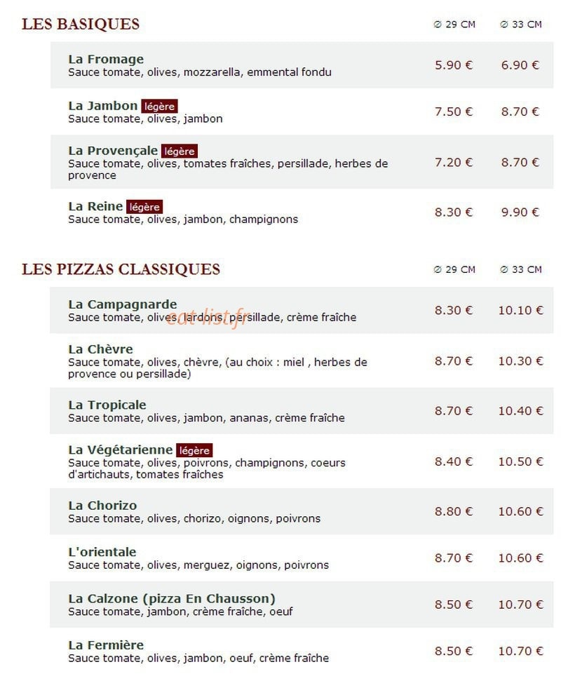 Le Kiosque à Pizzas — carte page 1