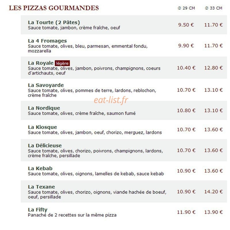 Le Kiosque à Pizzas — carte page 2