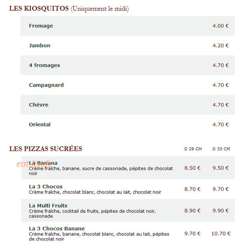 Le Kiosque à Pizzas — carte page 4