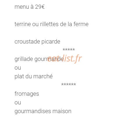 Carte et menu de Auberge de l'Omois à Baulne en Brie — page 1