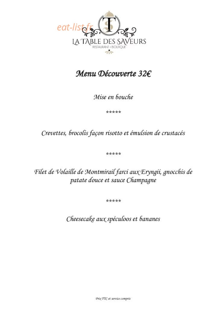 La Table des Saveurs — carte page 2