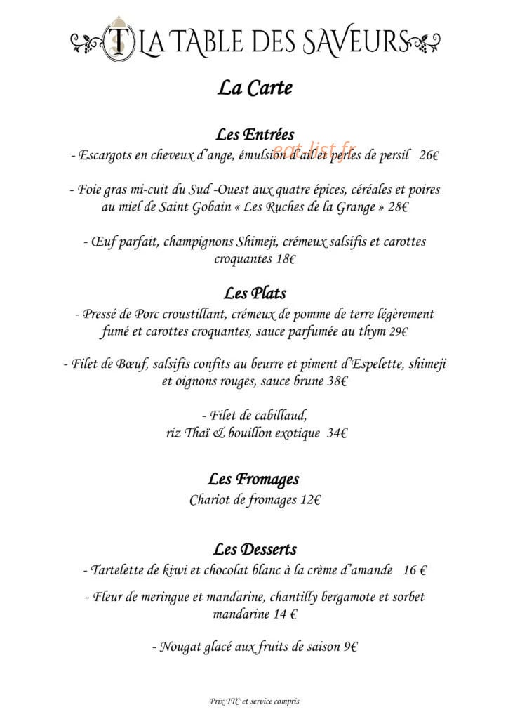 La Table des Saveurs — carte page 5