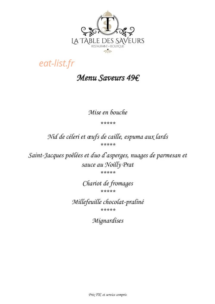 La Table des Saveurs — carte page 3