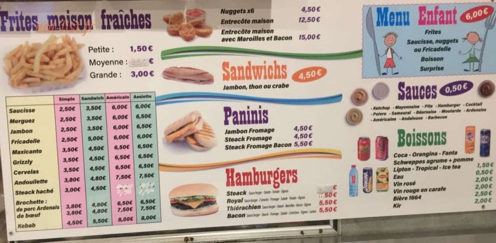 Carte et menu de La friterie Vero Rodrigue & Farid à Mont d'Origny — Sandwiches, paninis, hamburgers,...
