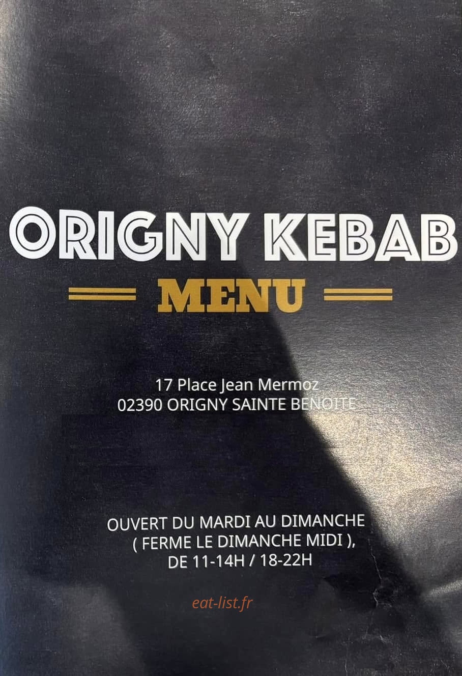 Origny kebab — carte page 1