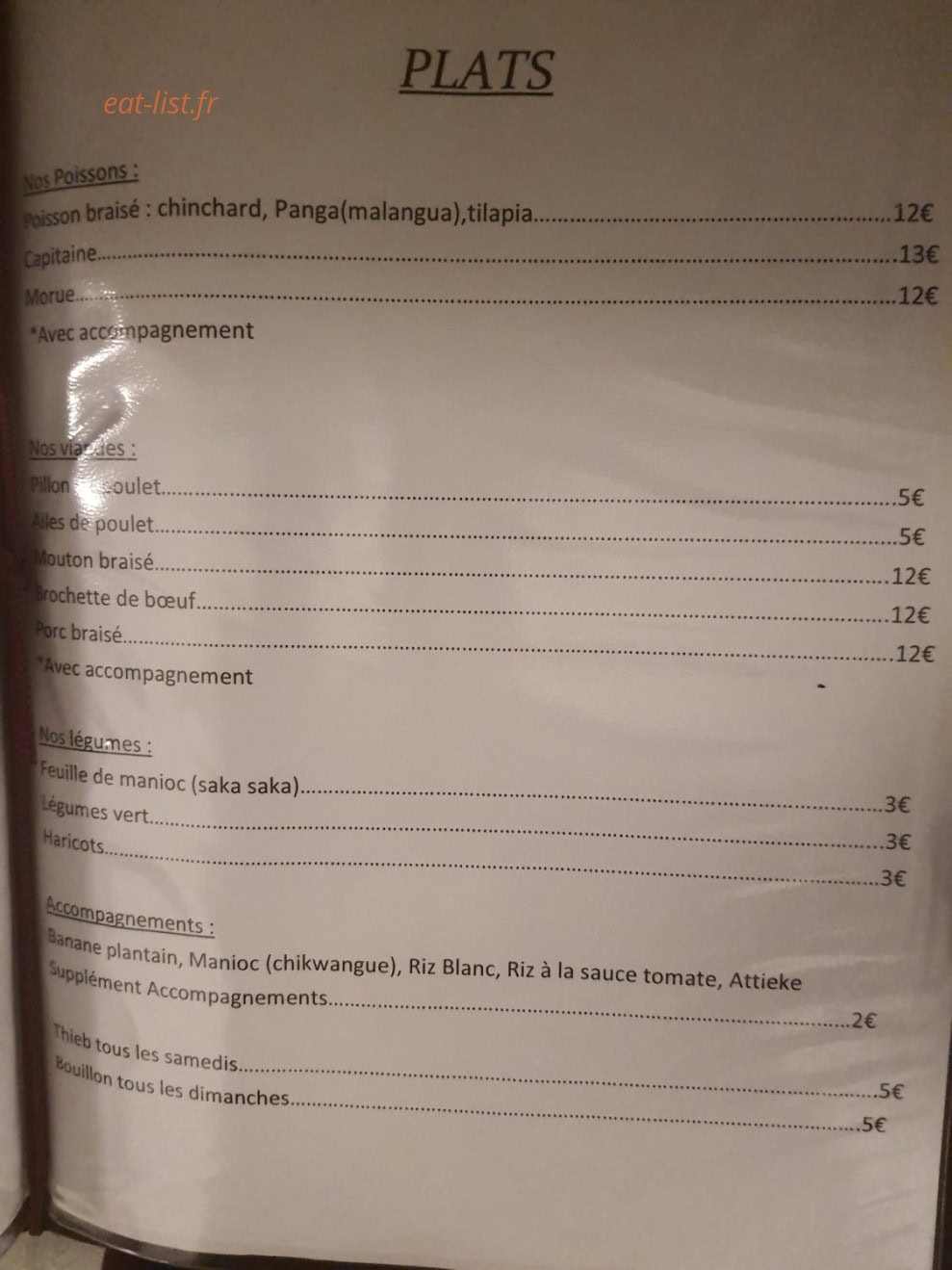 Chez Chantal — carte page 1