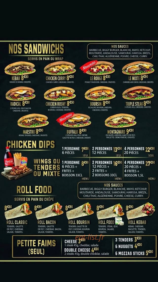 Carte et menu de Food Avenue à Chateau Thierry — Sandwiches, chicken dips