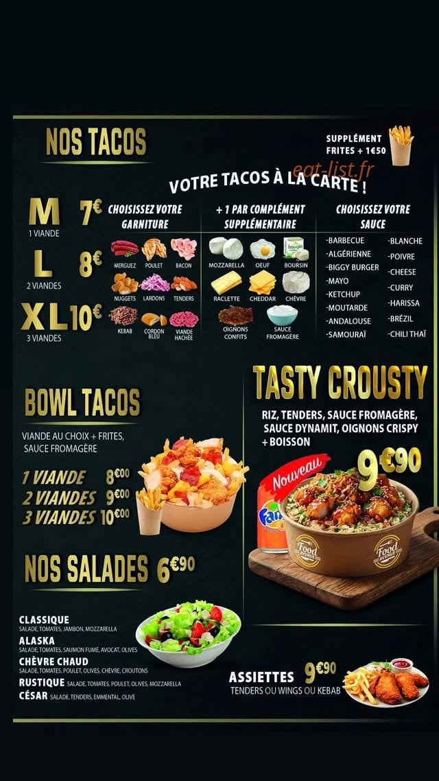 Carte et menu de Food Avenue à Chateau Thierry — Tacos, tasty crousty...