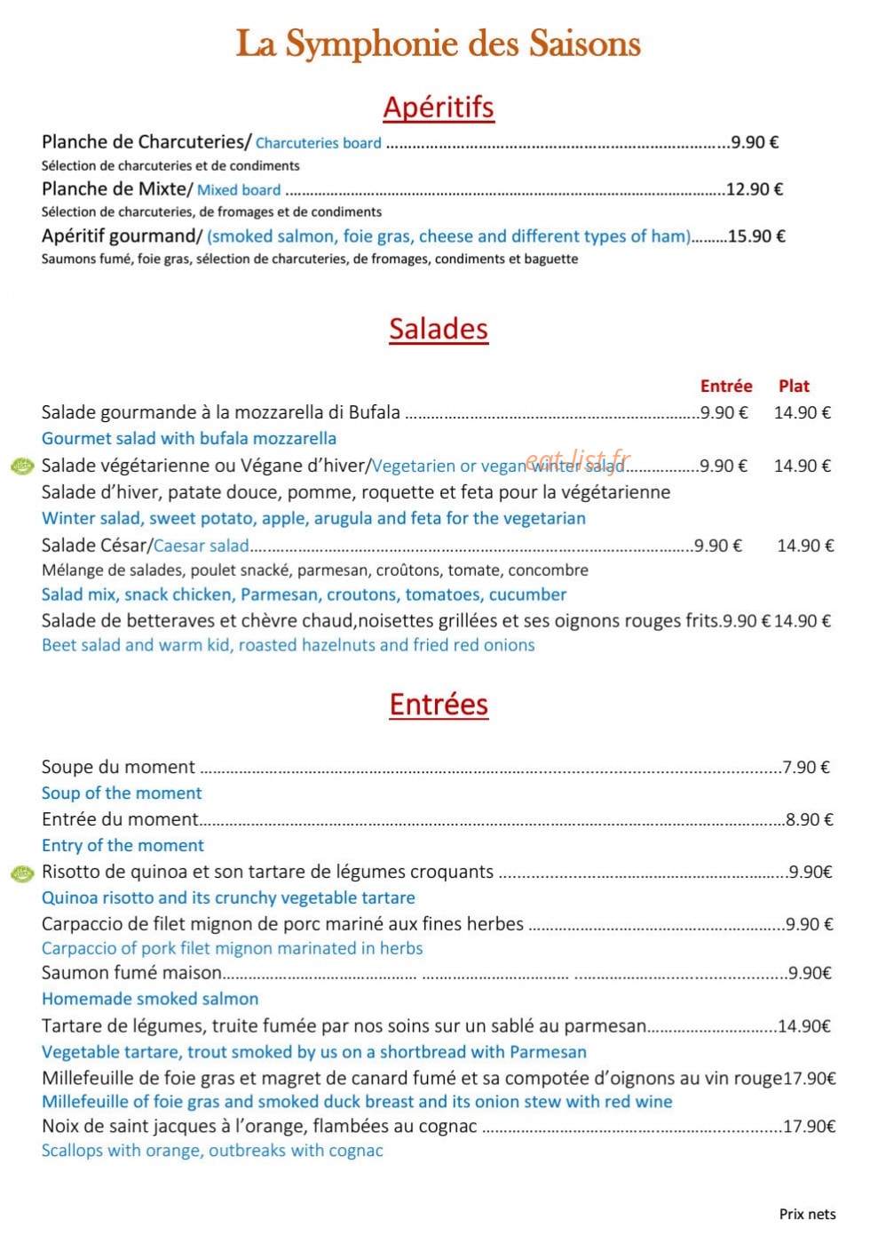 La Symphonie des Saisons — carte page 1