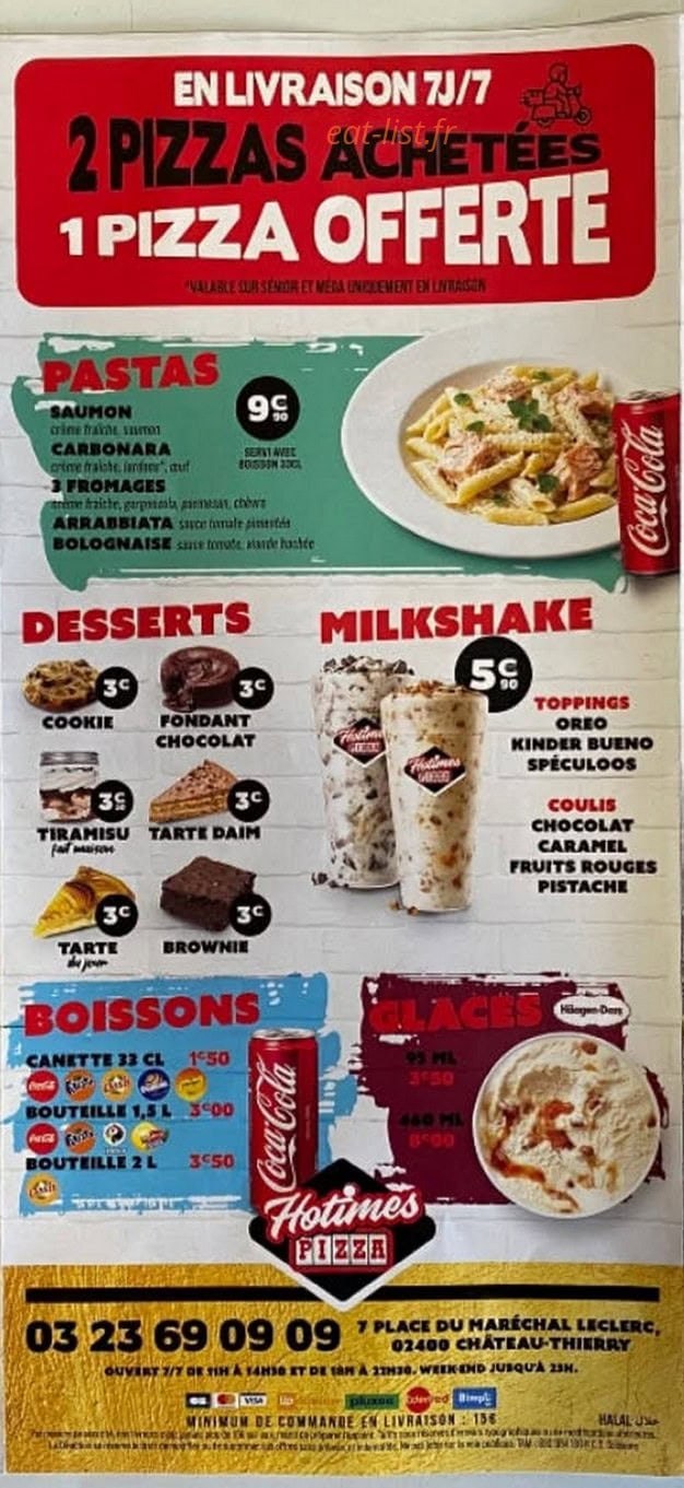 Carte et menu de Pizza Hotimes à Chateau Thierry — Menu 5