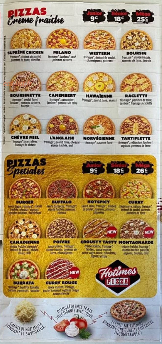 Carte et menu de Pizza Hotimes à Chateau Thierry — Menu 3