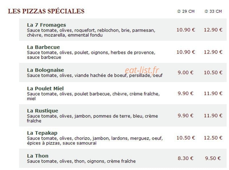Le Kiosque à Pizzas — carte page 2