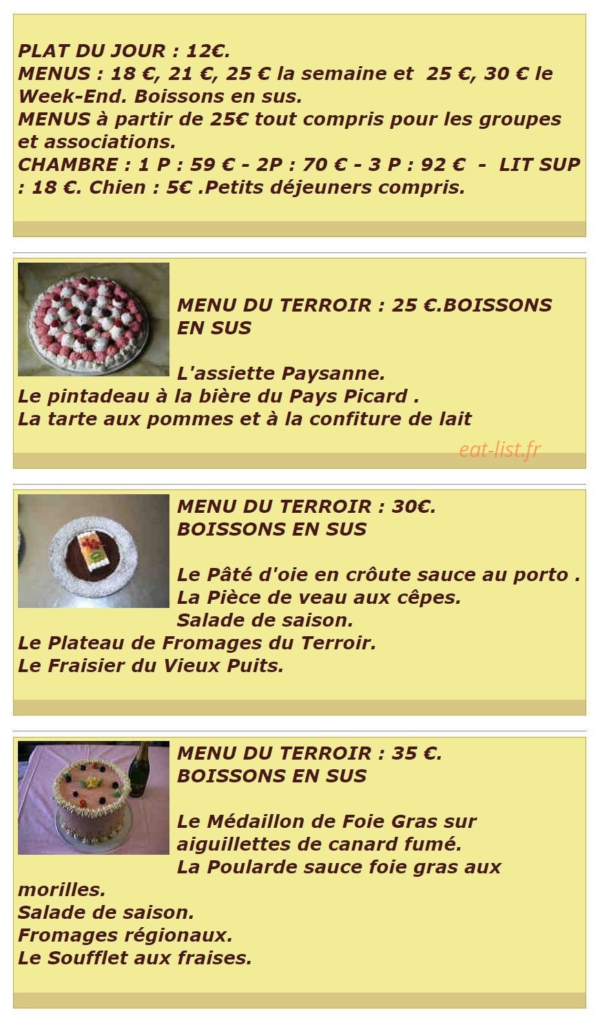 La Ferme Auberge du Vieux Puits — carte page 1