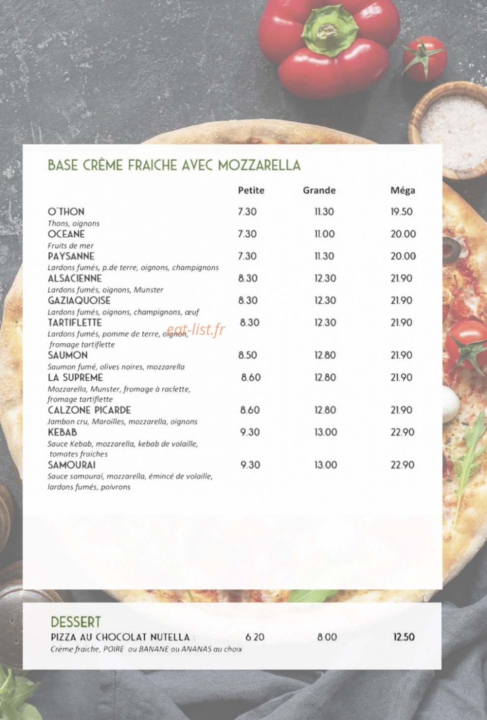 Bonjourno Pizza — carte page 2
