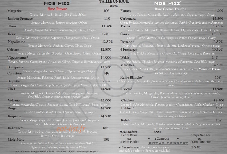 La Pizz' A Damien — carte page 1