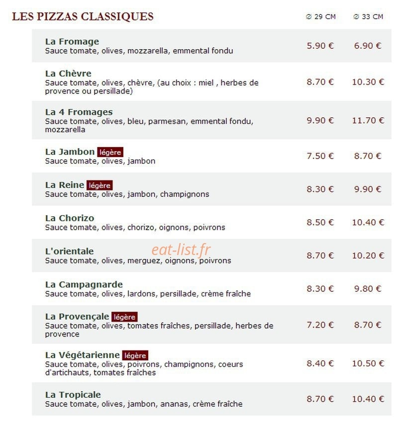 Le Kiosque à Pizzas — carte page 1