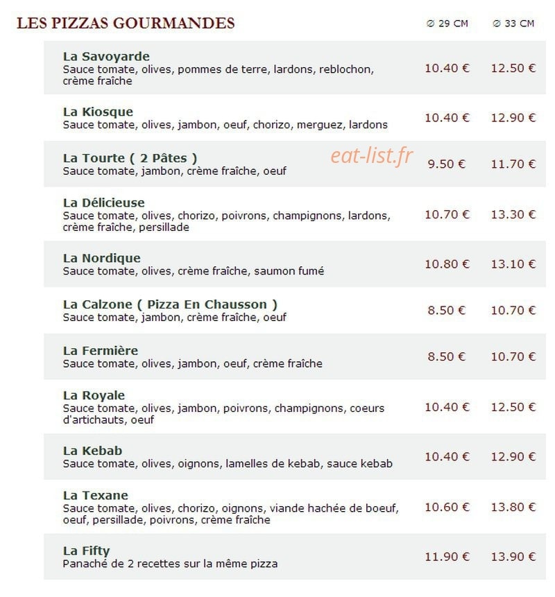 Le Kiosque à Pizzas — carte page 2