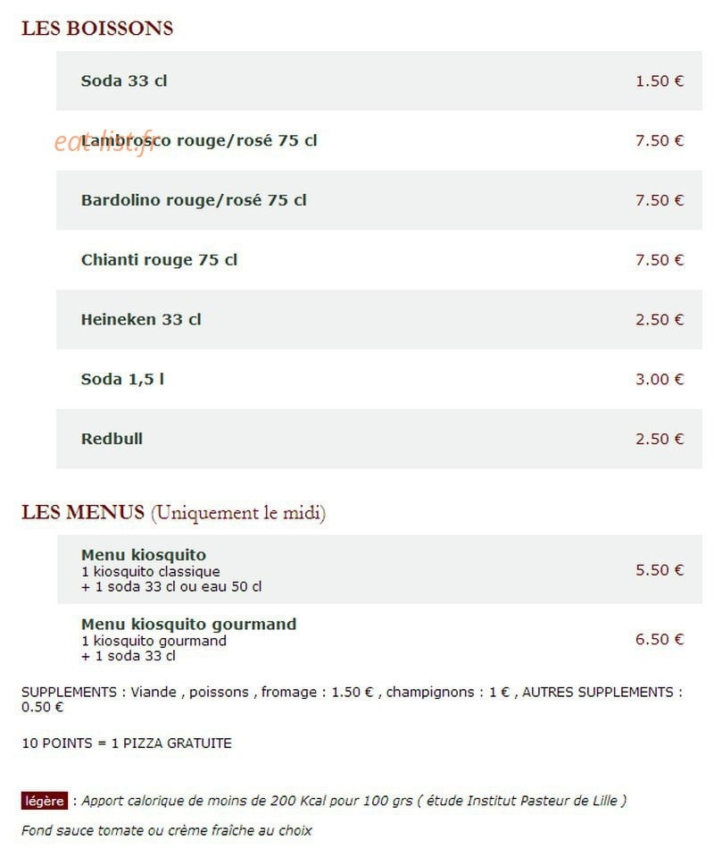 Le Kiosque à Pizzas — carte page 5