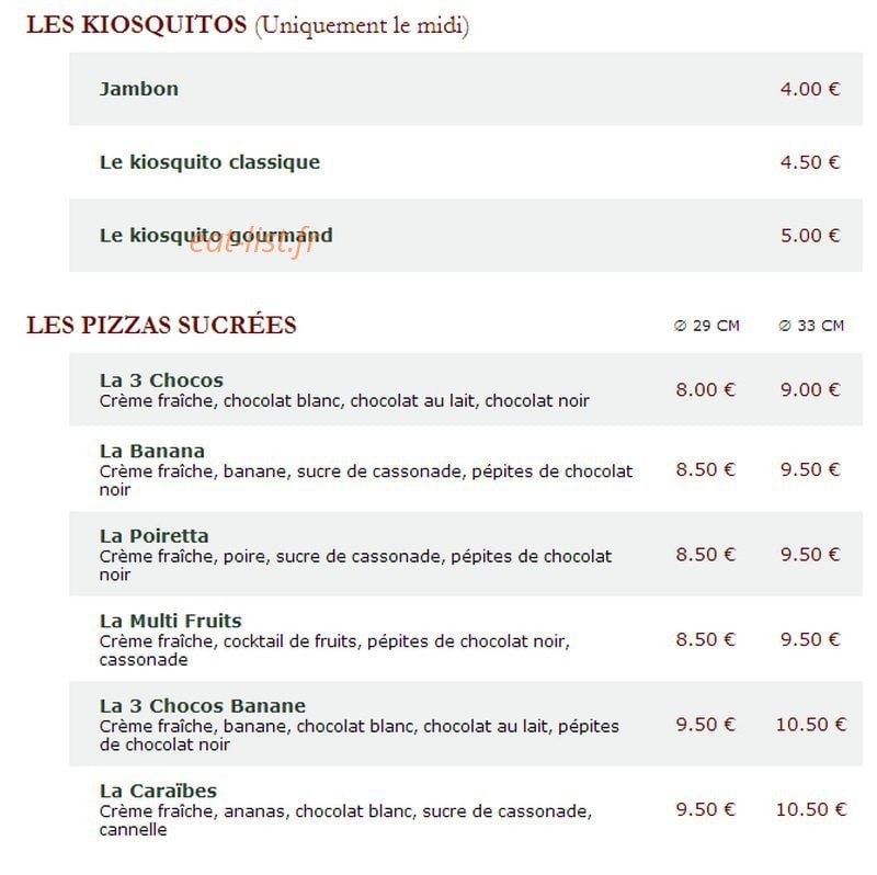 Le Kiosque à Pizzas — carte page 4