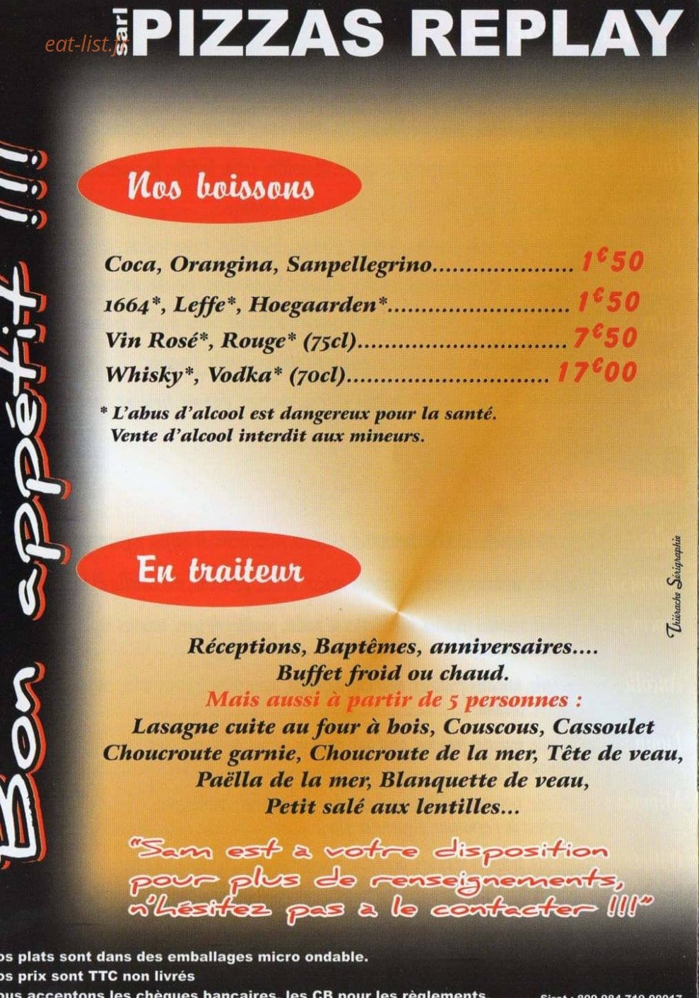 Pizzas Replay — carte page 4