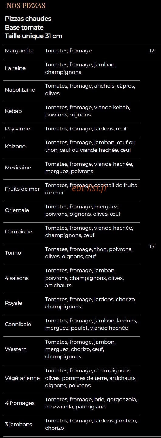 Delice Pizza — carte page 1