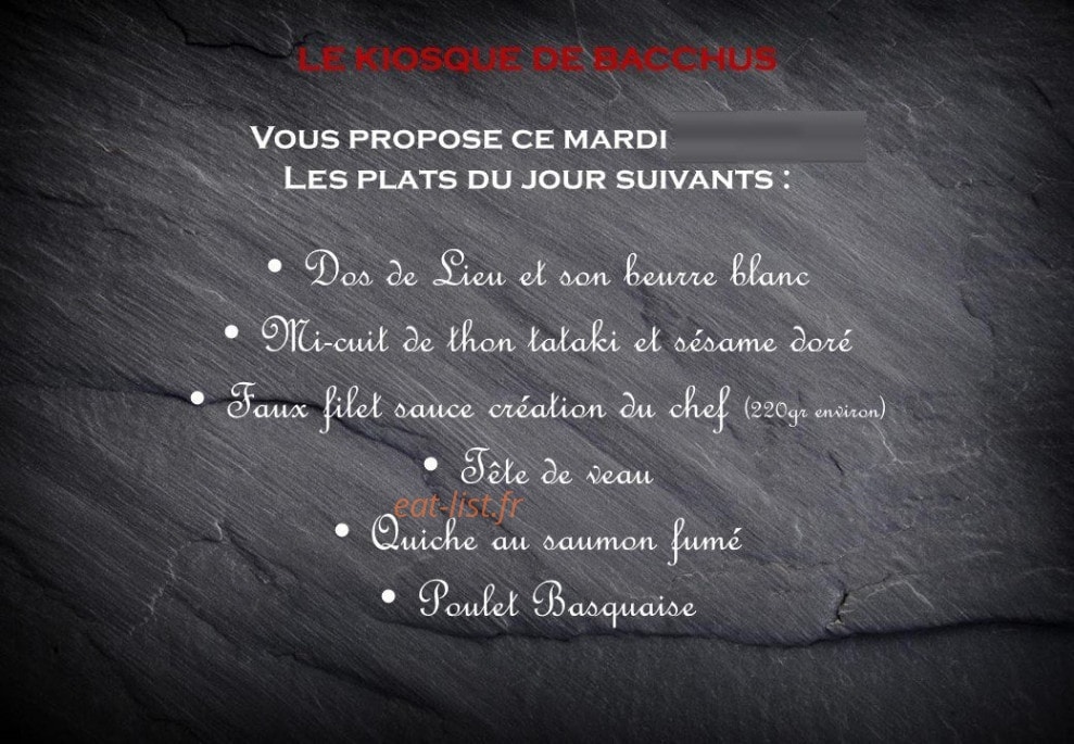 Le Kiosque De Bacchus — carte page 1