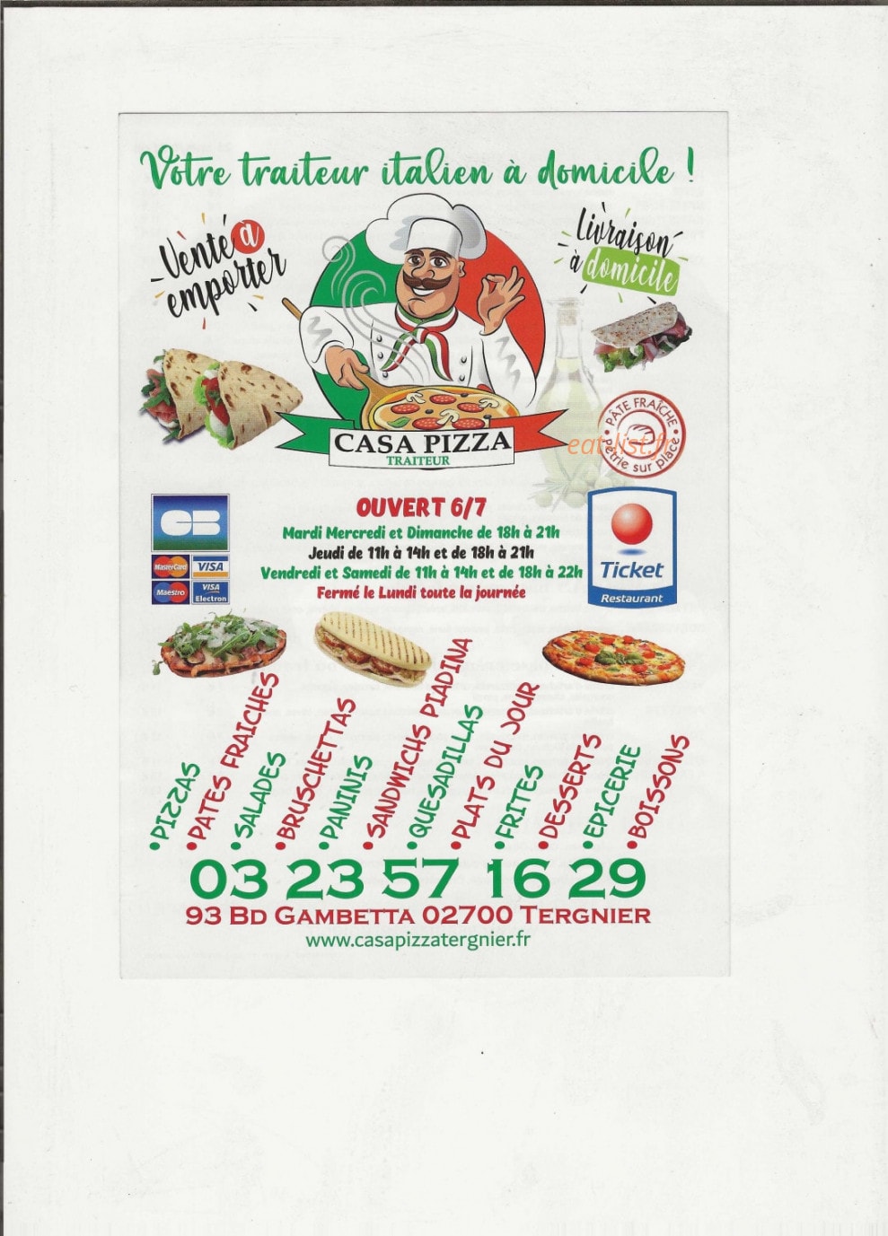 Casa Pizza — carte page 1