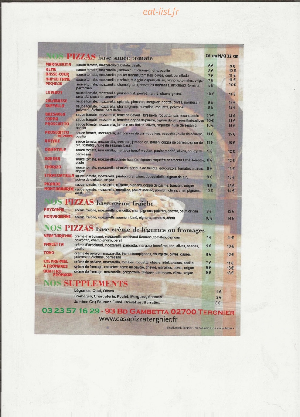 Casa Pizza — carte page 2