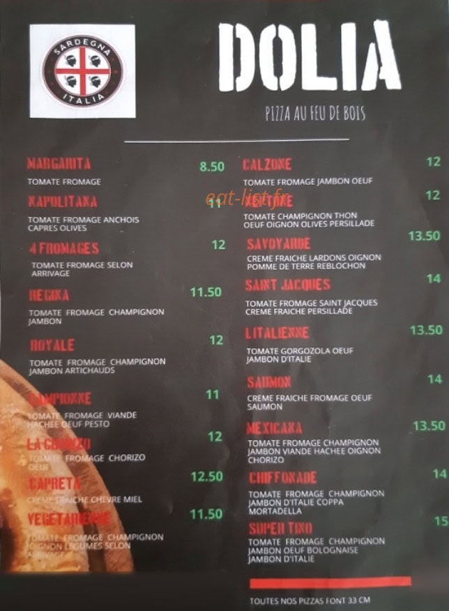 Dolia Pizza — carte page 1