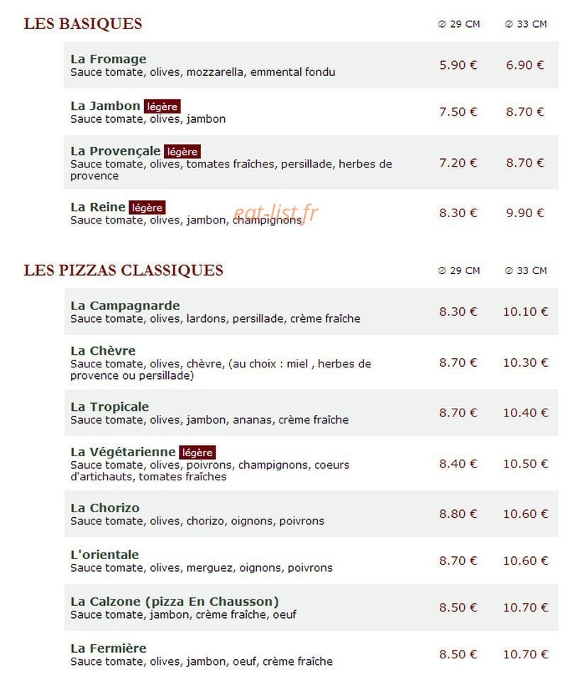 Le Kiosque à Pizzas — carte page 1