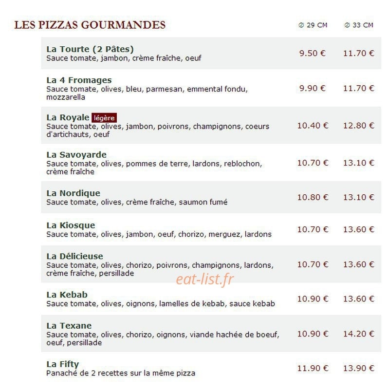 Le Kiosque à Pizzas — carte page 2