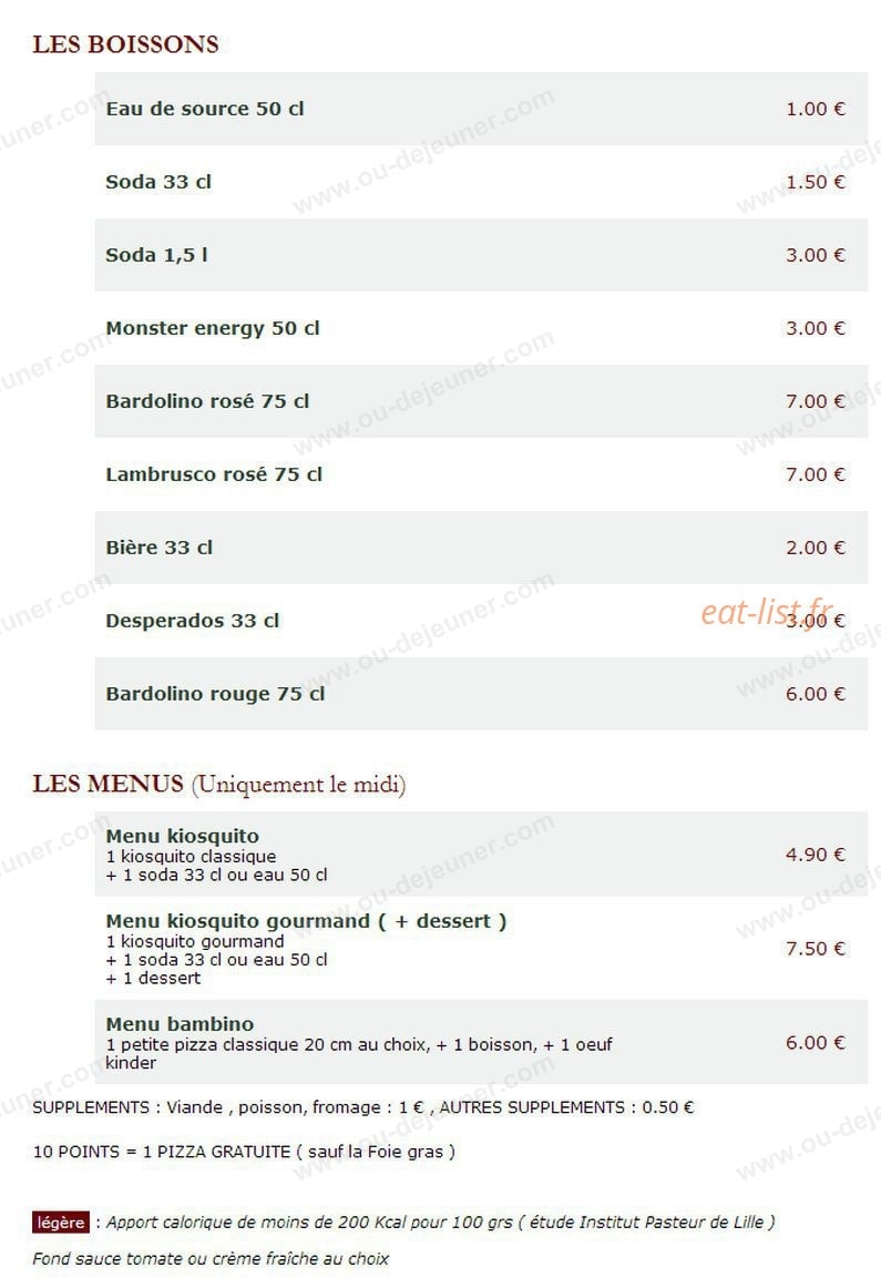 Le Kiosque à Pizzas — carte page 6