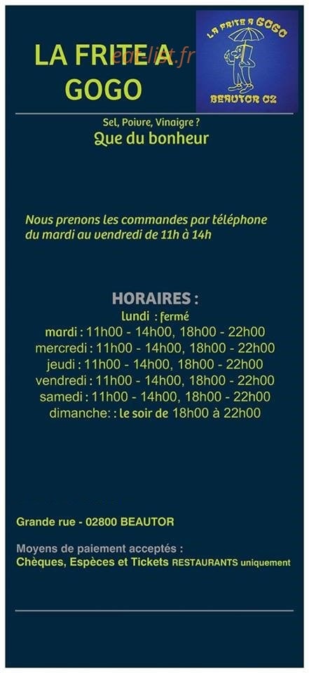 La frite a gogo — carte page 1