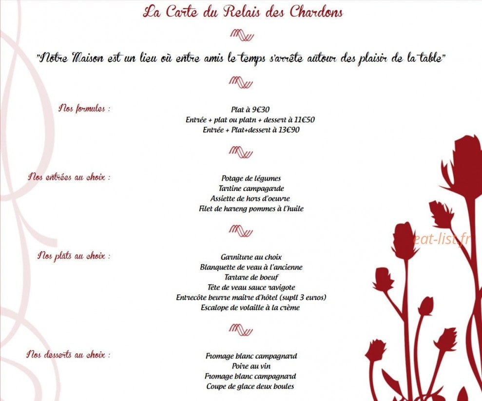 Le Relais des Chardons — carte page 1