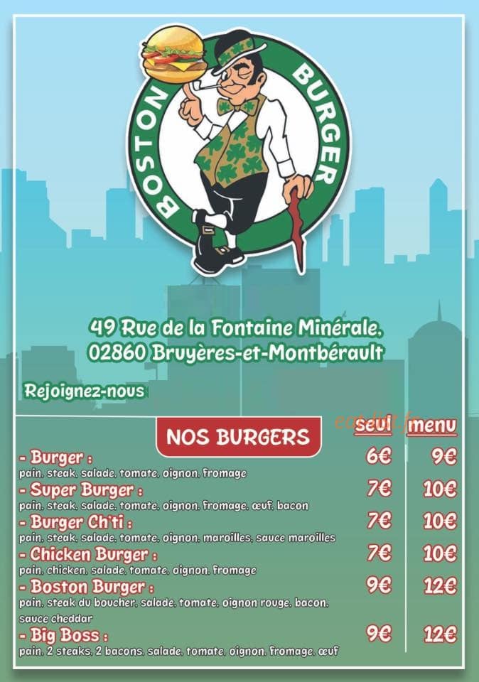 Boston Burger — carte page 1