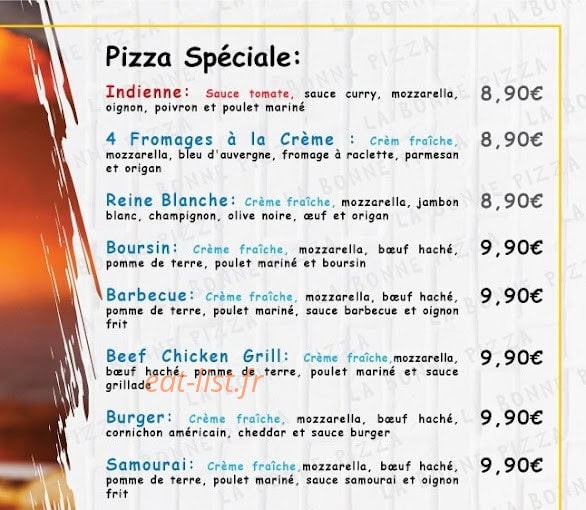 La Bonne Pizza — carte page 1