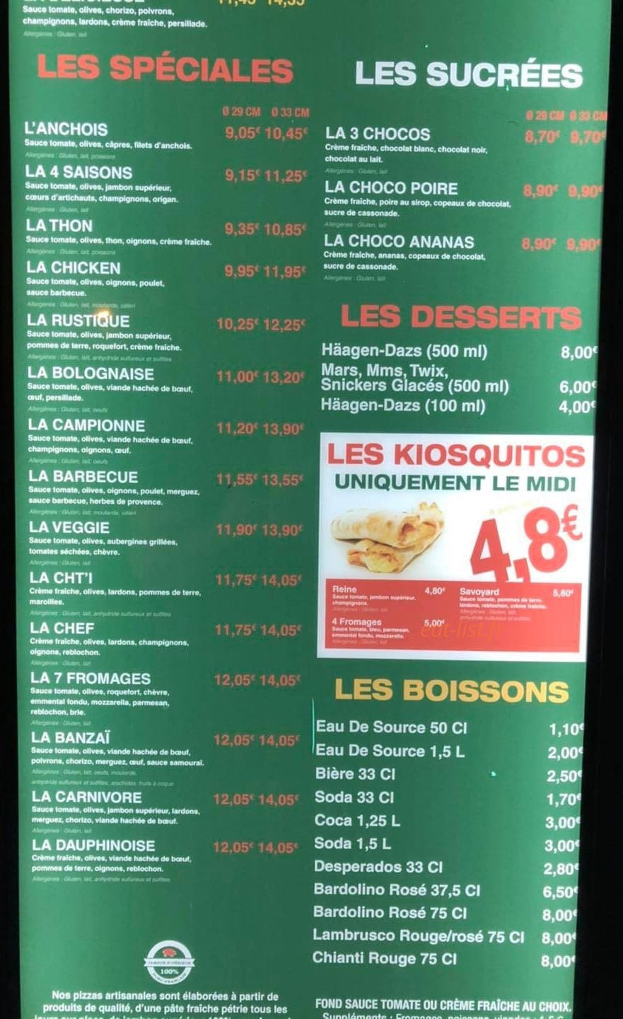 Le kiosque à pizzas — carte page 2