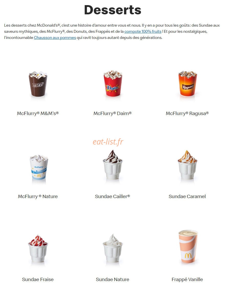 Mc Donald's — carte page 18