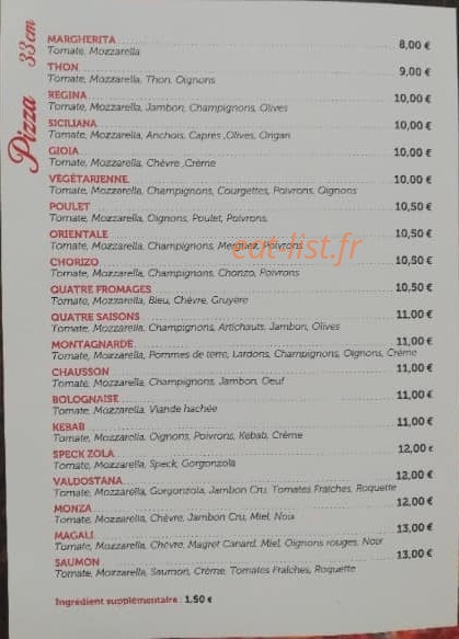 Mirco Pizza — carte page 1