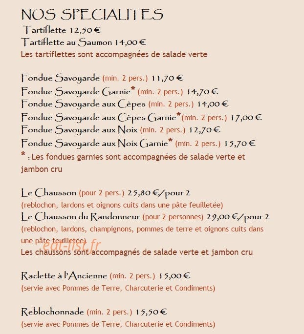 Restaurant Le Caquelon — carte page 1