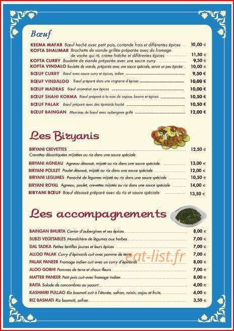 Restaurant Shalimar — carte page 3