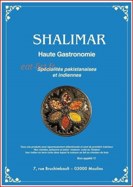 Restaurant Shalimar — carte page 1