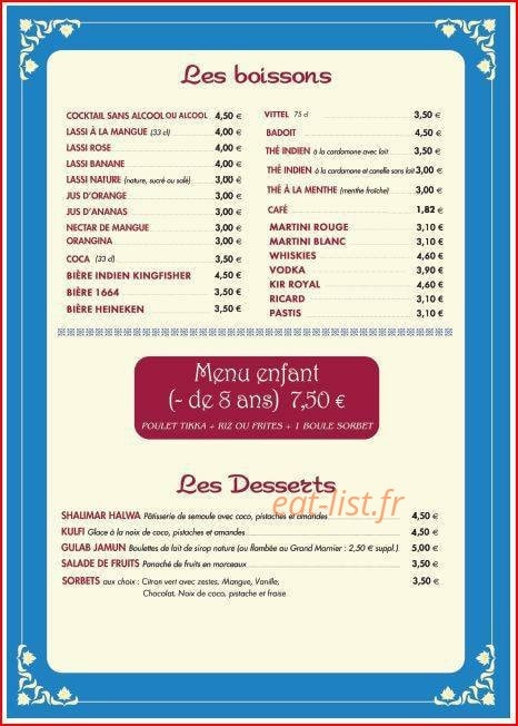 Restaurant Shalimar — carte page 5
