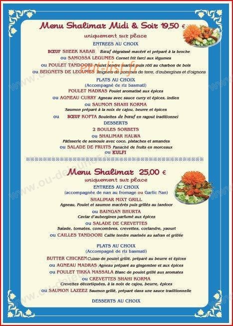Restaurant Shalimar — carte page 8