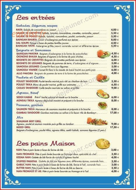 Restaurant Shalimar — carte page 2