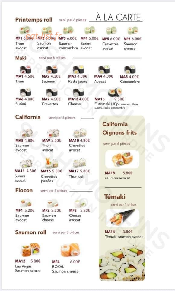 Carte et menu de Sushi Moulins à Moulins — La carte