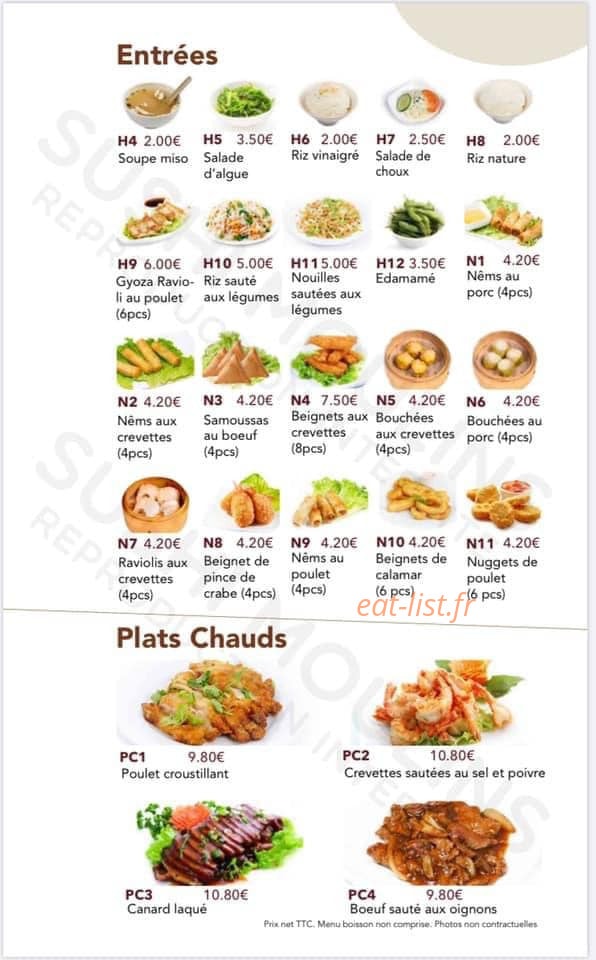 Carte et menu de Sushi Moulins à Moulins — Les entrées et plats